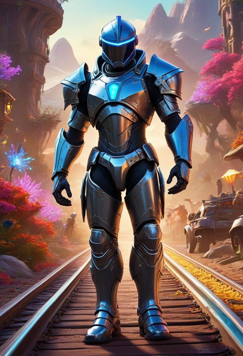 A vibrant digital landscape featuring an array of diverse online gaming characters, such as a heroic knight, a futuristic alien, and a clever wizard, all engaging in fun-filled activities like racing and battling in a whimsical world filled with colorful treasure chests and playful creatures. Bright, engaging colors and a sense of motion invite viewers into the adventure. super-realistic. vibrant colors. 3D.